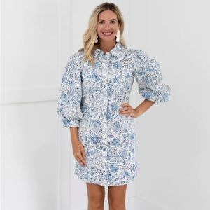 Love The Label Eyelet Shira Blue Print Dress